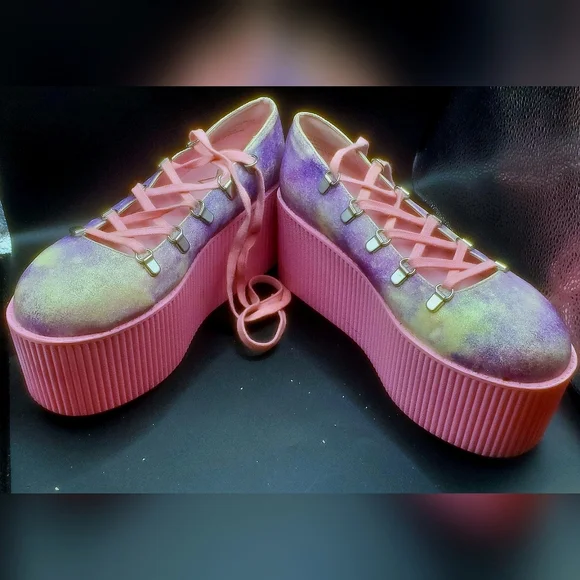 HTF Y.R.U Kaos Pink & Purple Galaxy  Ballet Platforms Size 8 (Lightly Used) - Picture 6 of 11